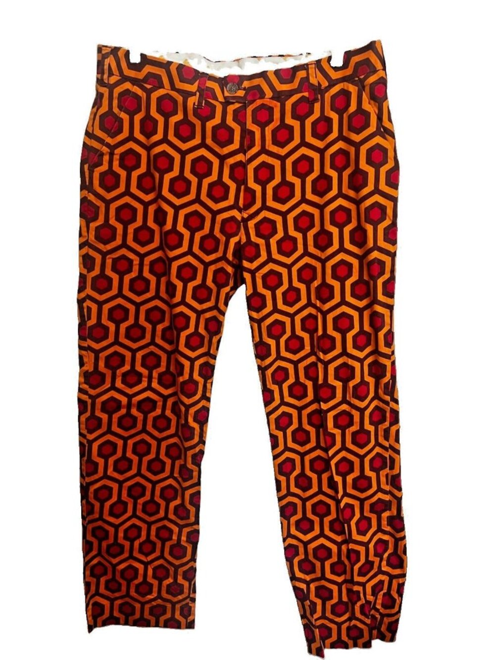 Loudmouth LM 5-Pocket Golf Pants *Mens 36x32 Red Orange Shining Pattern.   C